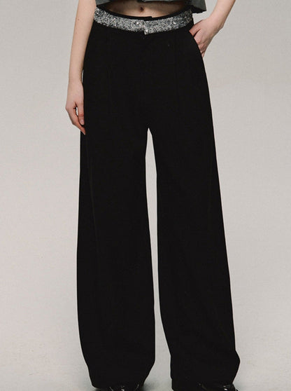 Mid Rise Sequin Track Pants