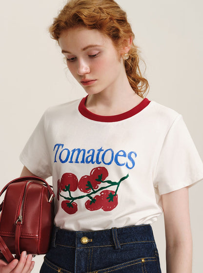 Fruit Letter Print Combed Cotton T-Shirt