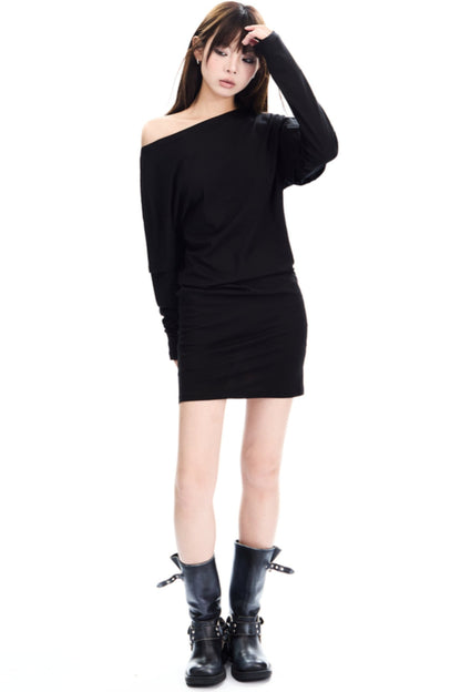 Slanted Neck Irregular Hem Dress