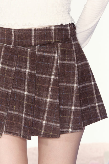 AYF|"Caramel Cookies" Spring/Autumn retro casual stitching original design sense pleated checked pleated skirt