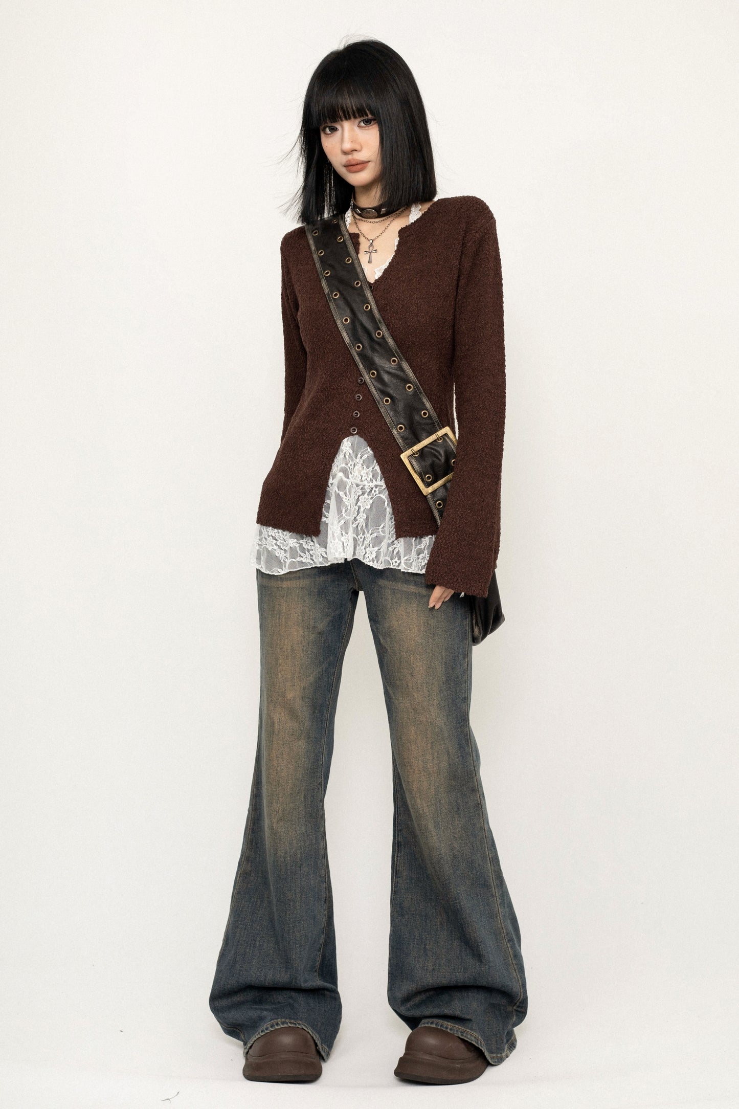 Versatile Coffee Wool Knit Sweater