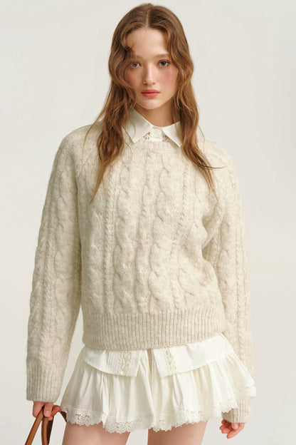 Cable Knit Wool Pullover Sweater