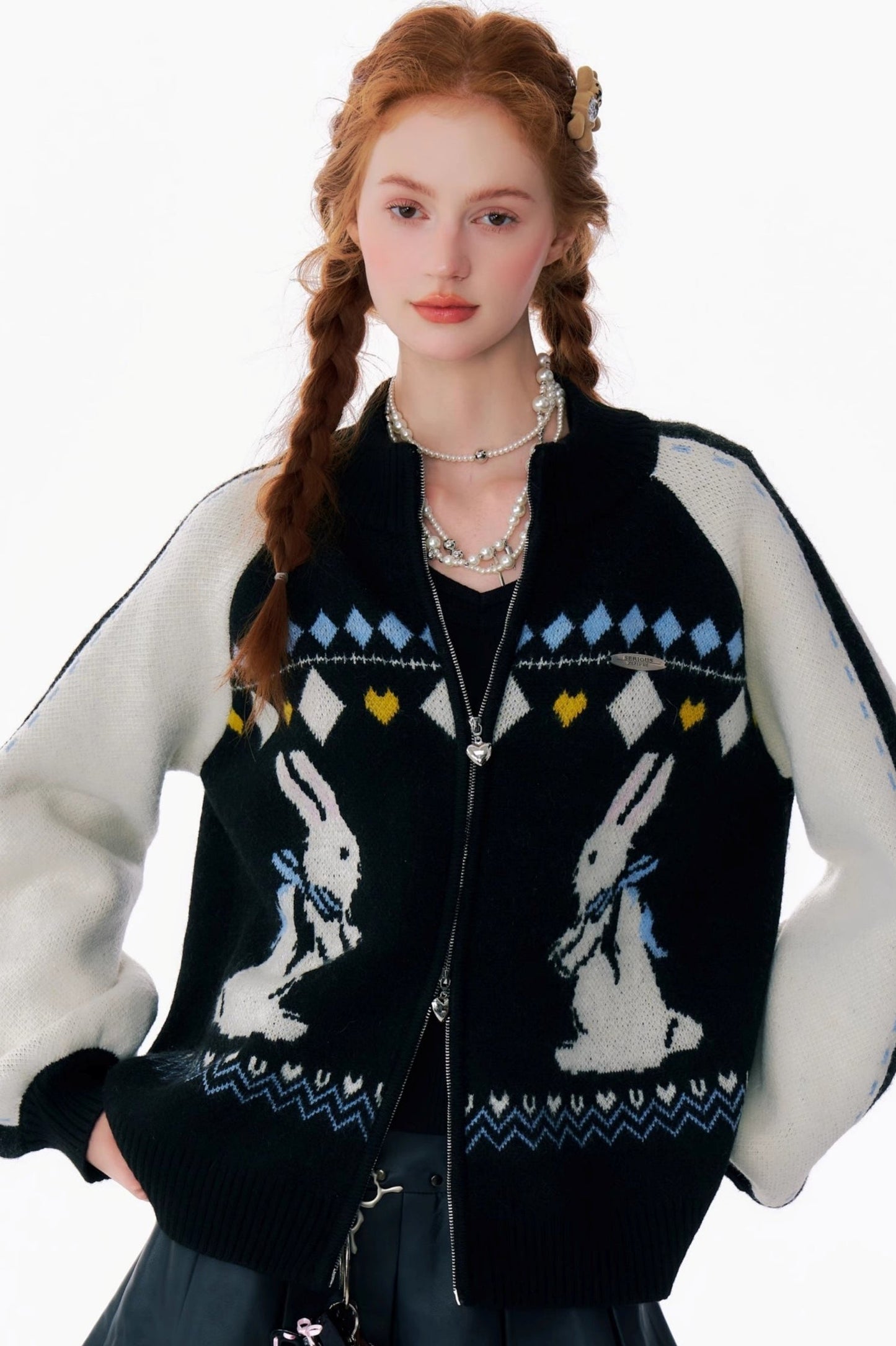 Retro Bunny Sweater Cardigan Jacket