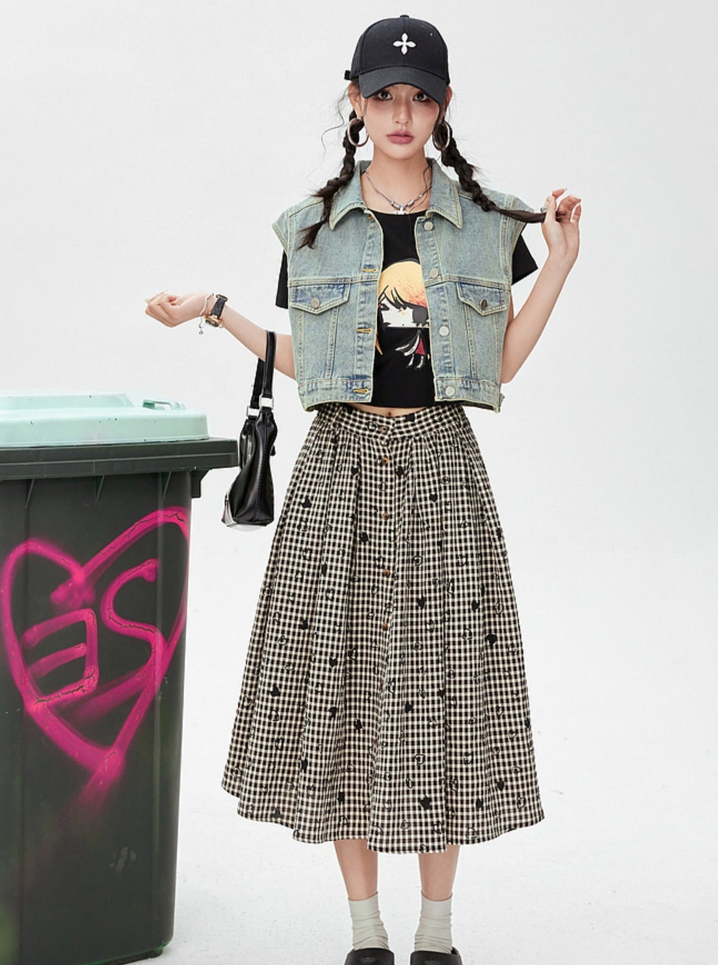 Heart Plaid A-Line Skirt