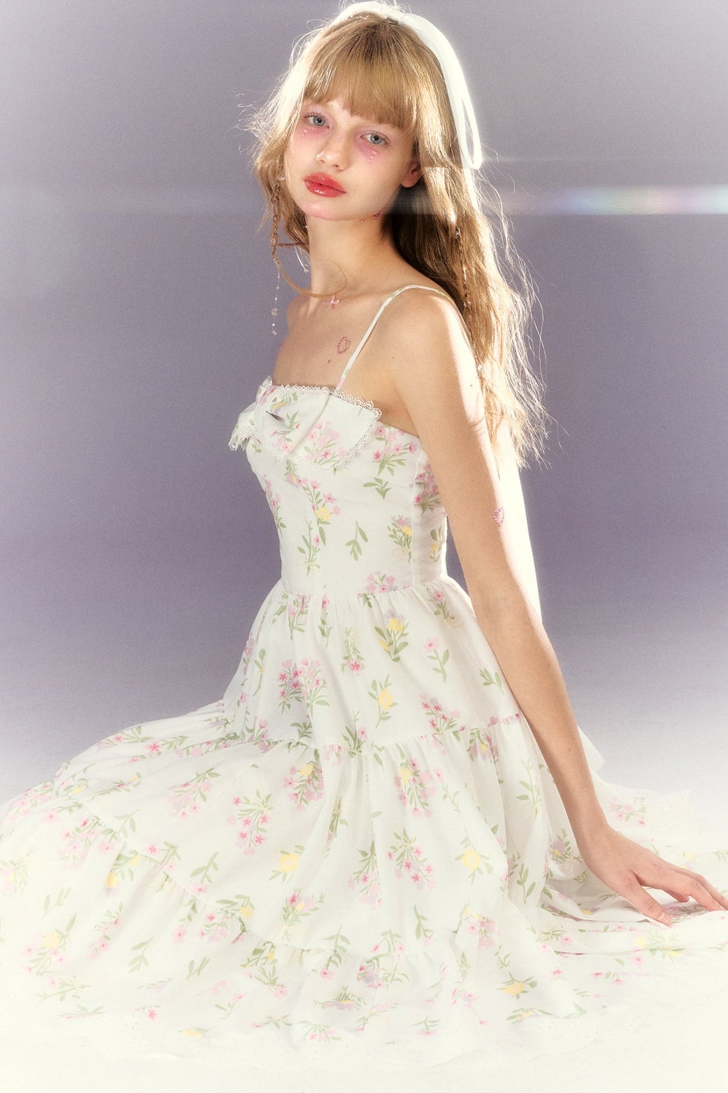 Lace Bow Cinched Slip Dress