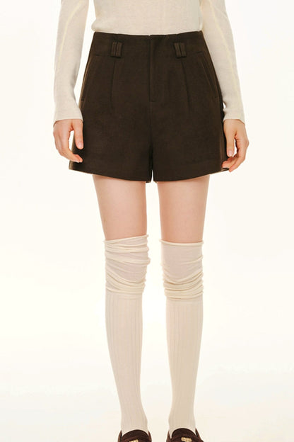 COFFEE WOOL A-LINE SUIT SHORTS