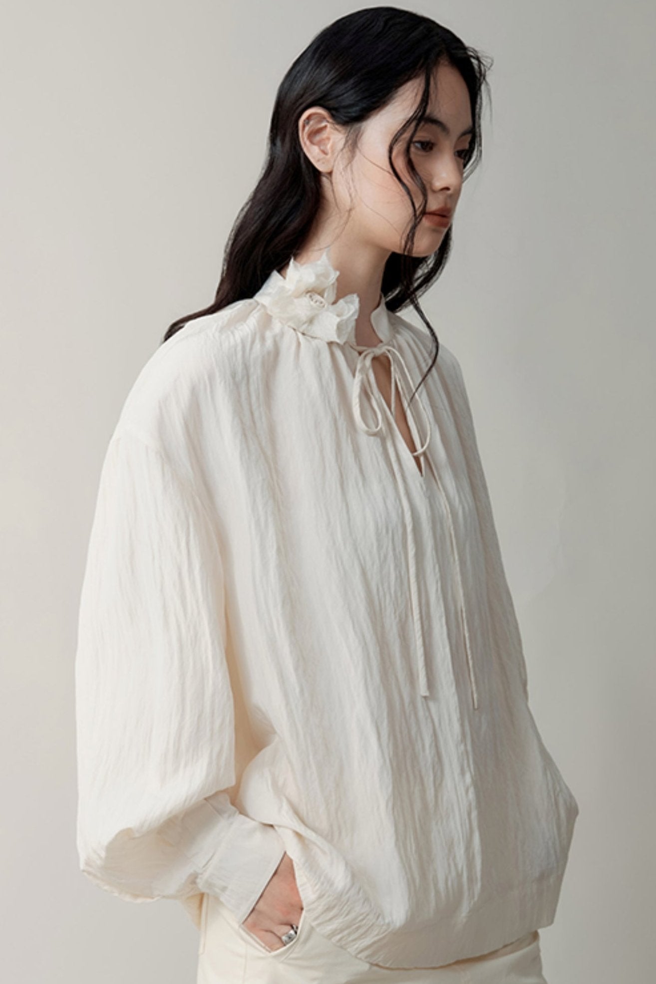 Premium Pleated Stand Collar Top