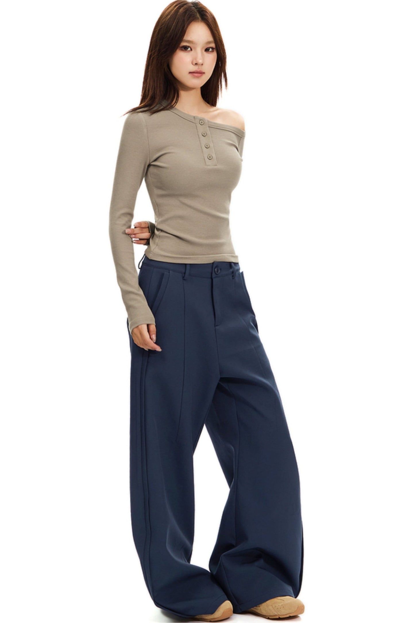 Curved Scimitar Wide-leg Trousers