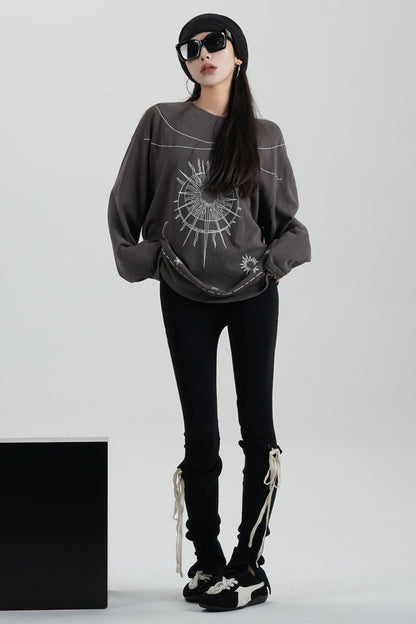 Sense Print Loose Long Sleeve T-Shirt