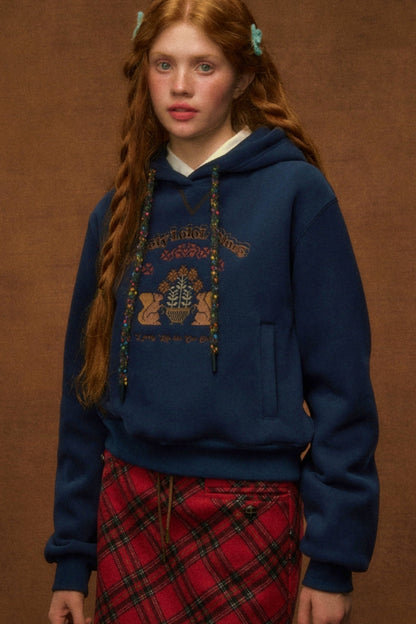 Embroidered Wool Pullover Hoodie