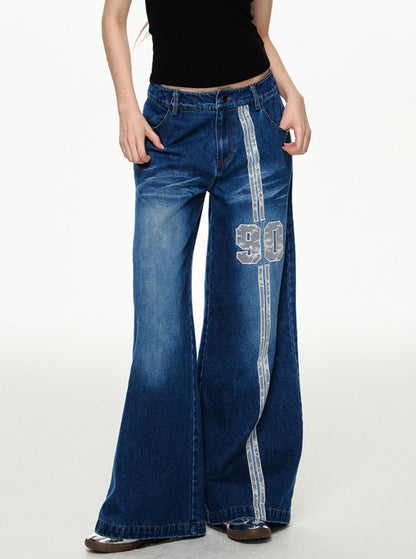 CyNi Classic 90 bestickte Jeans, Hose, Drapierung, gerade, Hose mit weitem Bein, Street Cool, lässiger Retro-Stil