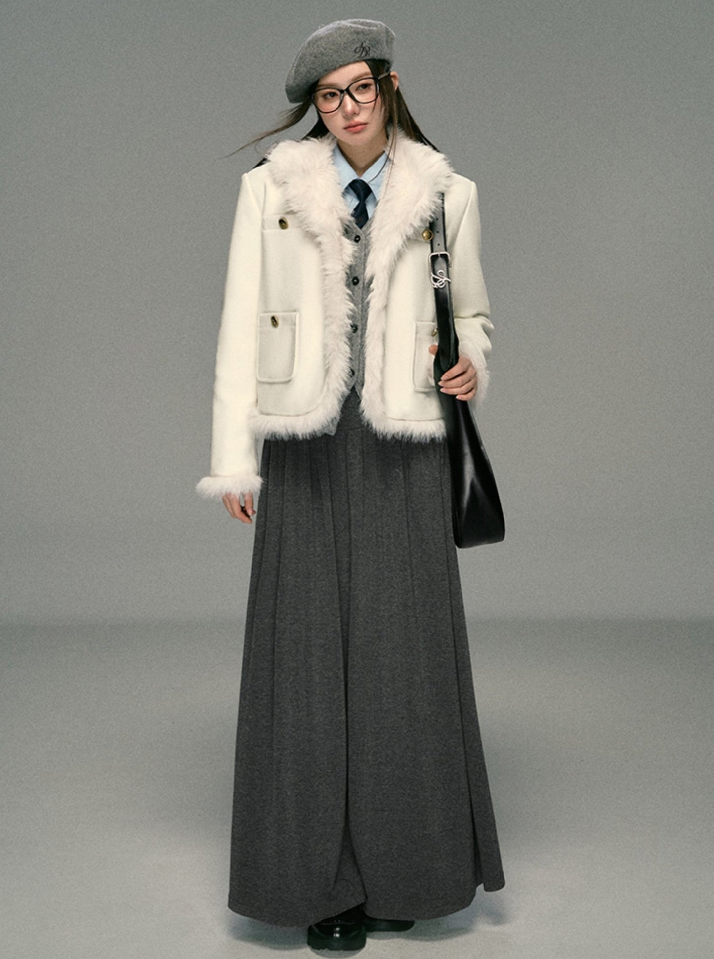 Fragrance Lapel Spliced Fur Collar Jacket