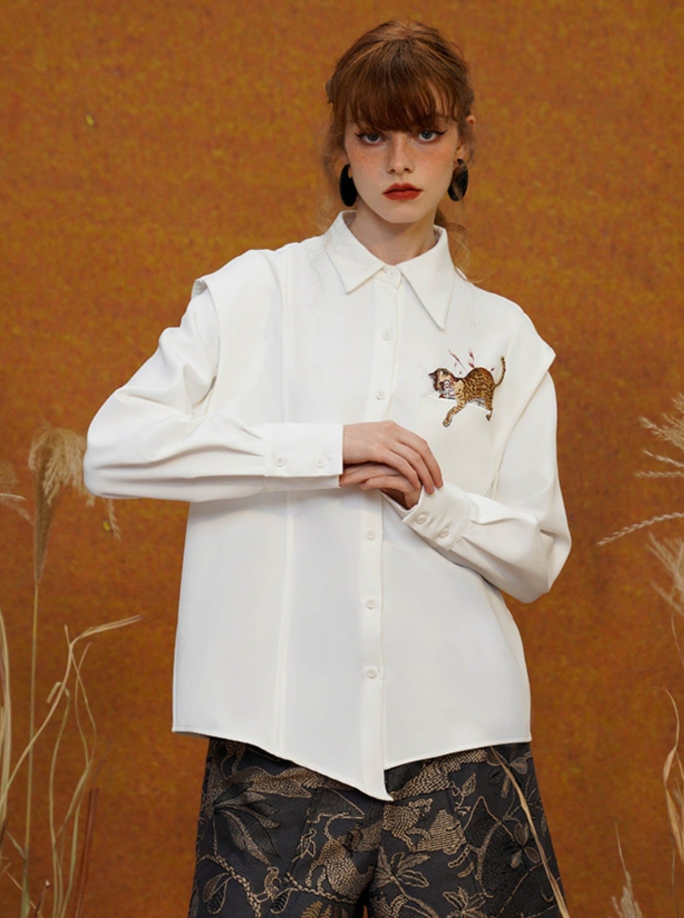 Pocket Leopard Embroidery High Shirt
