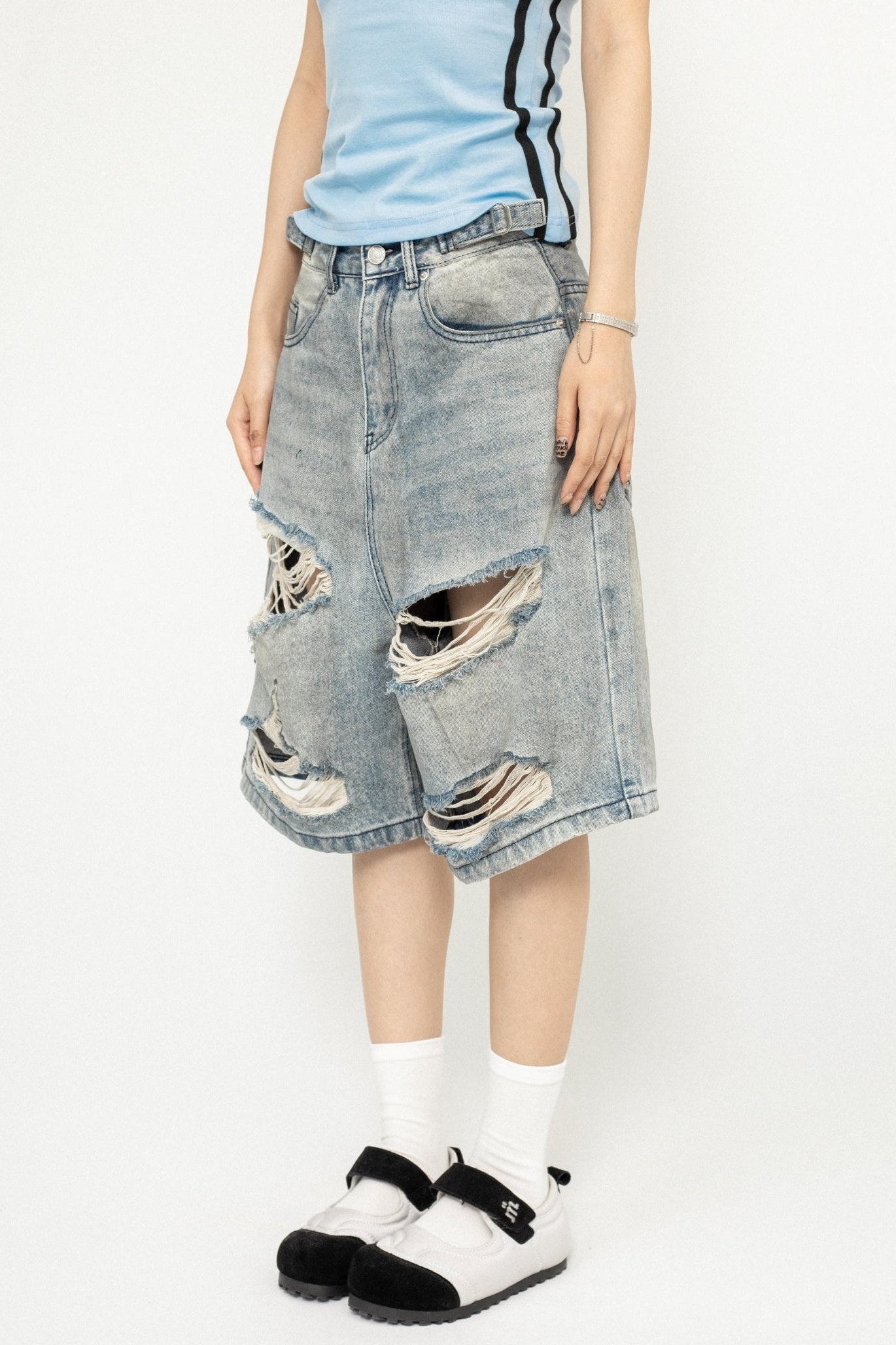 Ripped Denim Shorts Cropped Pants