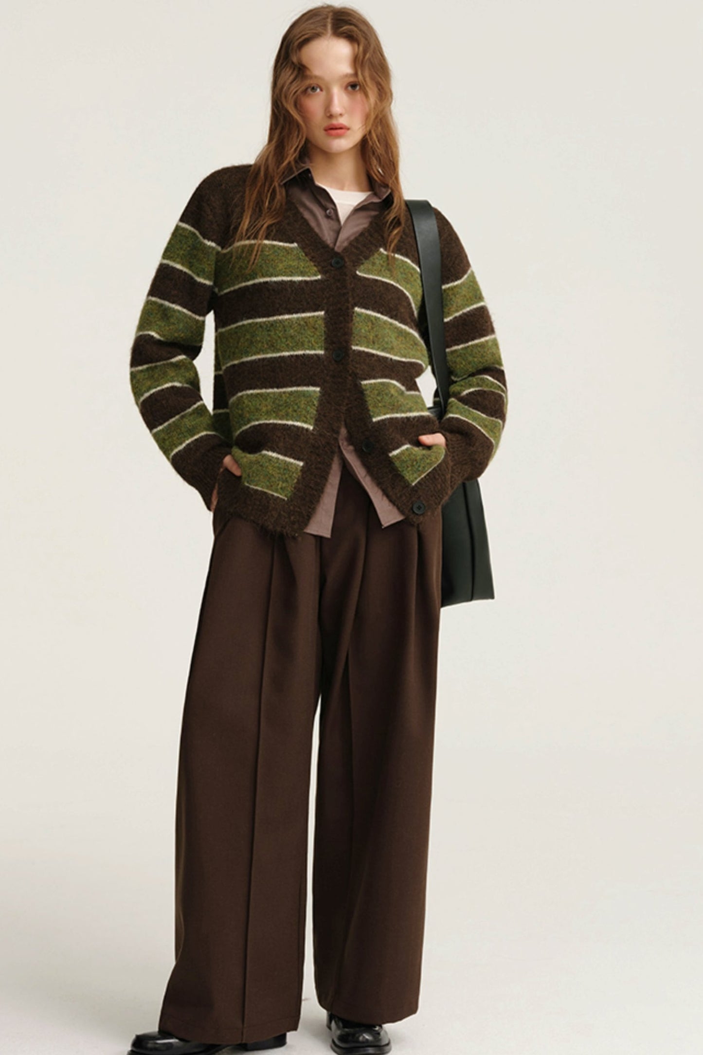 Striped Knitted Wool Cardigan Coat