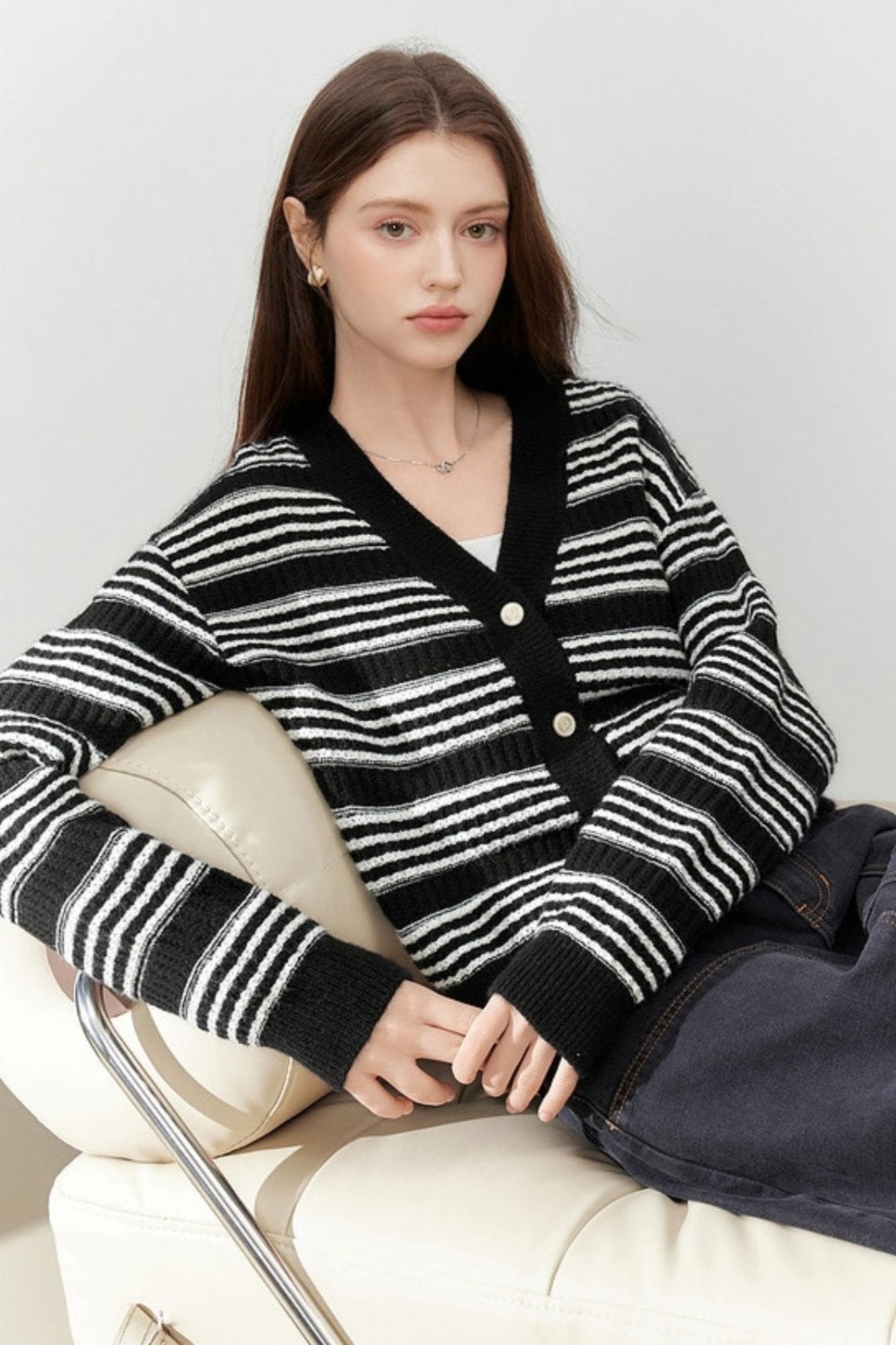 Thick Stripe Knitted Cardigan