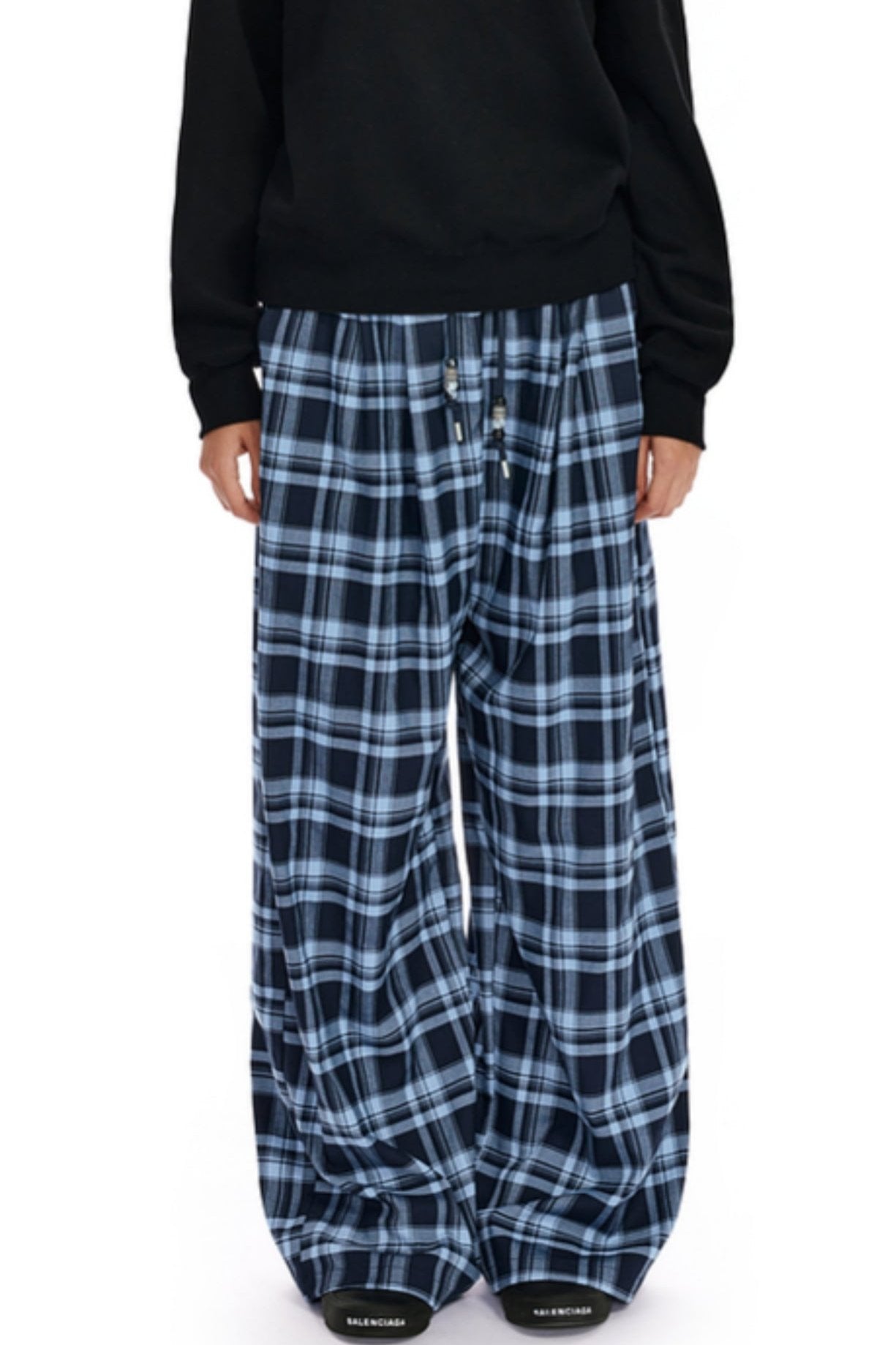 Checked Loose Wide-Leg Pants