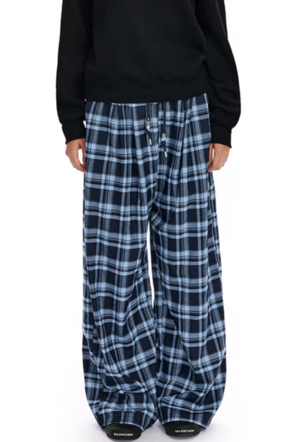 Checked Loose Wide-Leg Pants