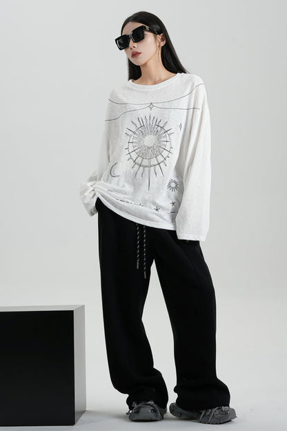 Sense Print Loose Long Sleeve T-Shirt