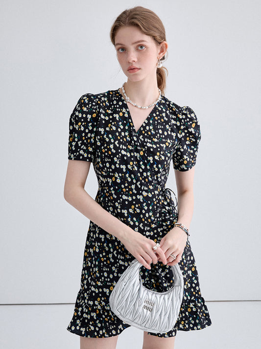 Lazy Style Black Slim Floral Dress