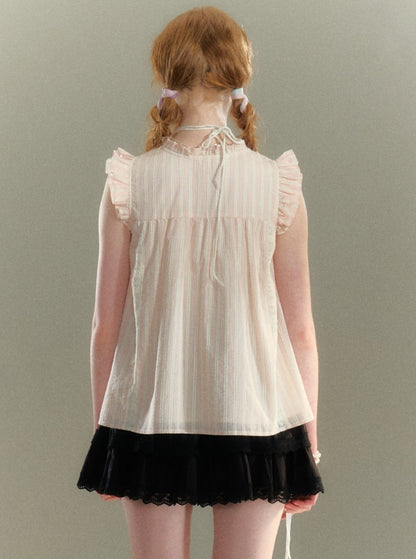 Lace Pleated Sleeveless Top