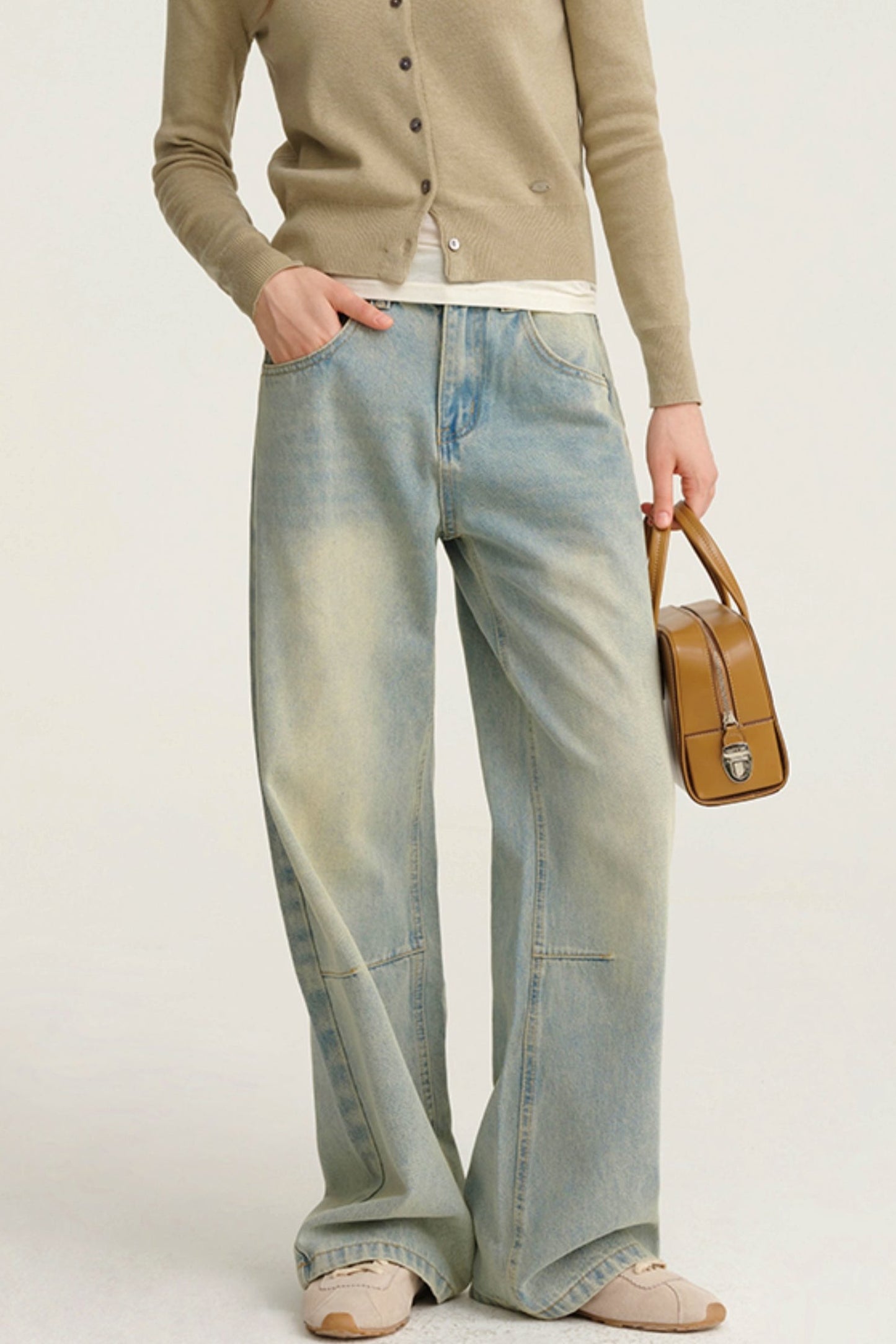 Light Color Straight Mop Jeans