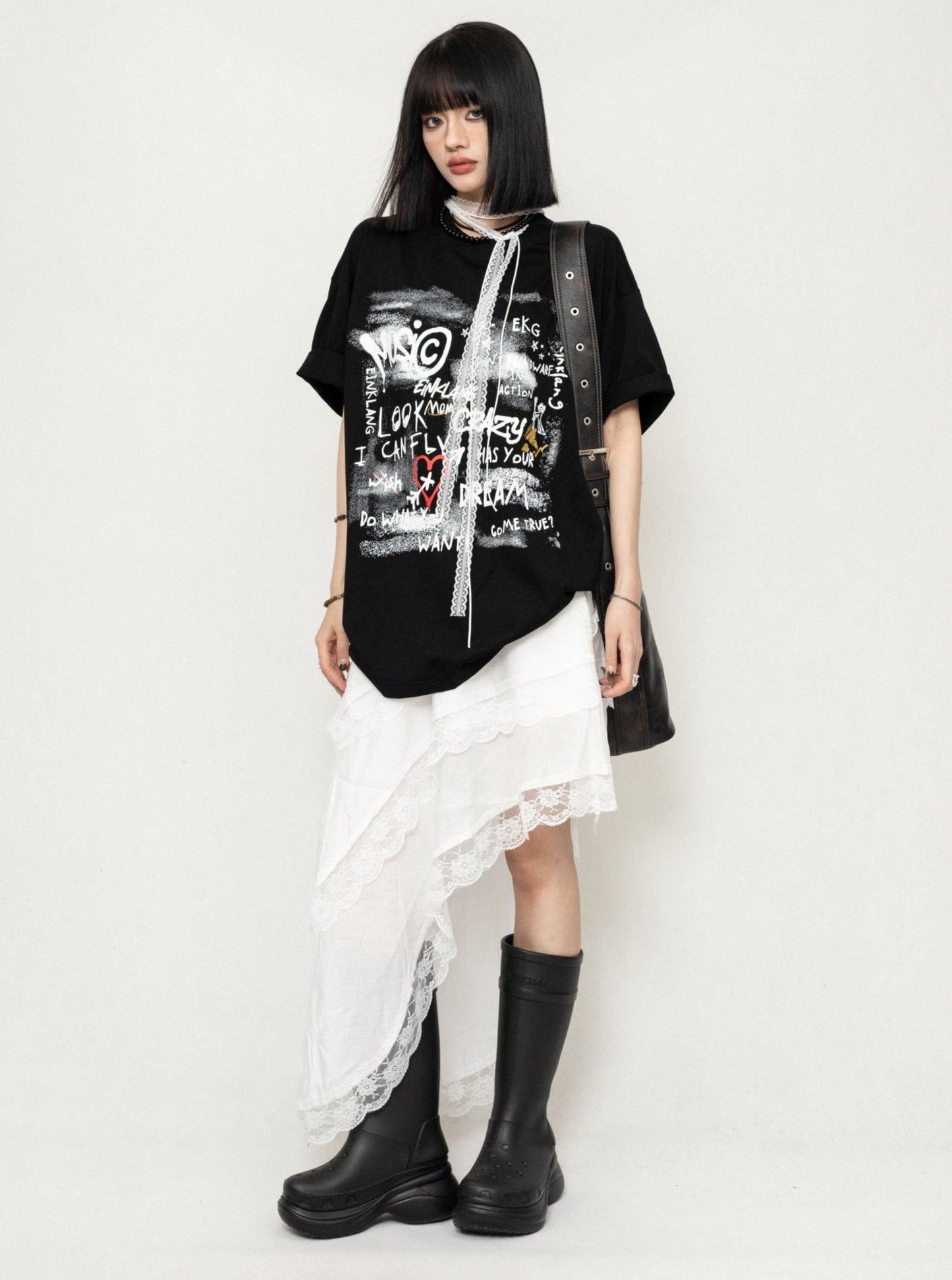 Graffiti Print Short Sleeve Crew T-Shirt