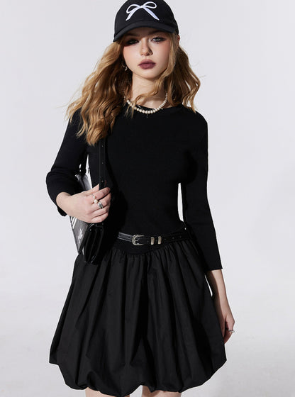 Fairy Pocket Patchwork Black Dress