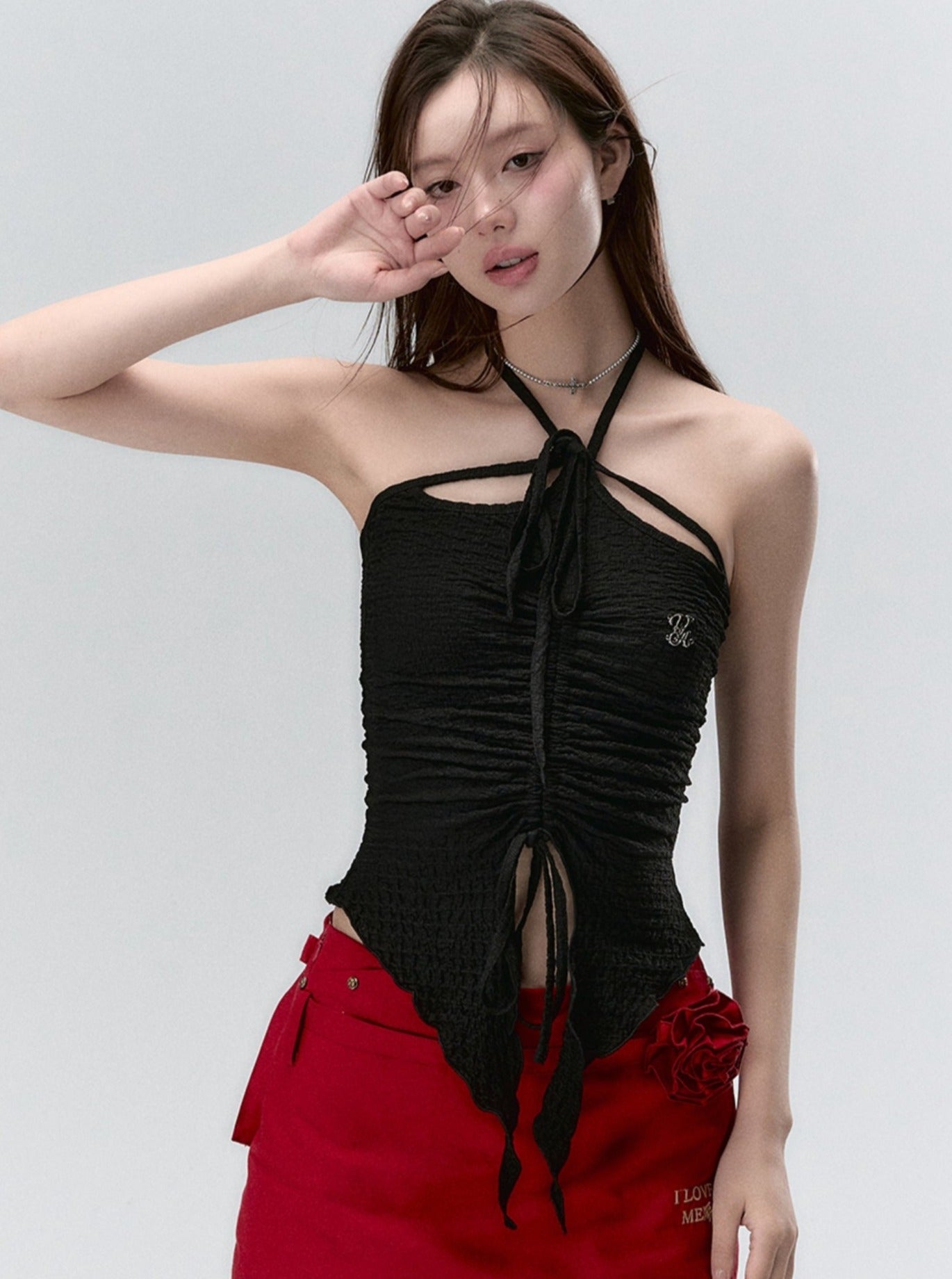 Irregular Drawstring Tie Camisole Top