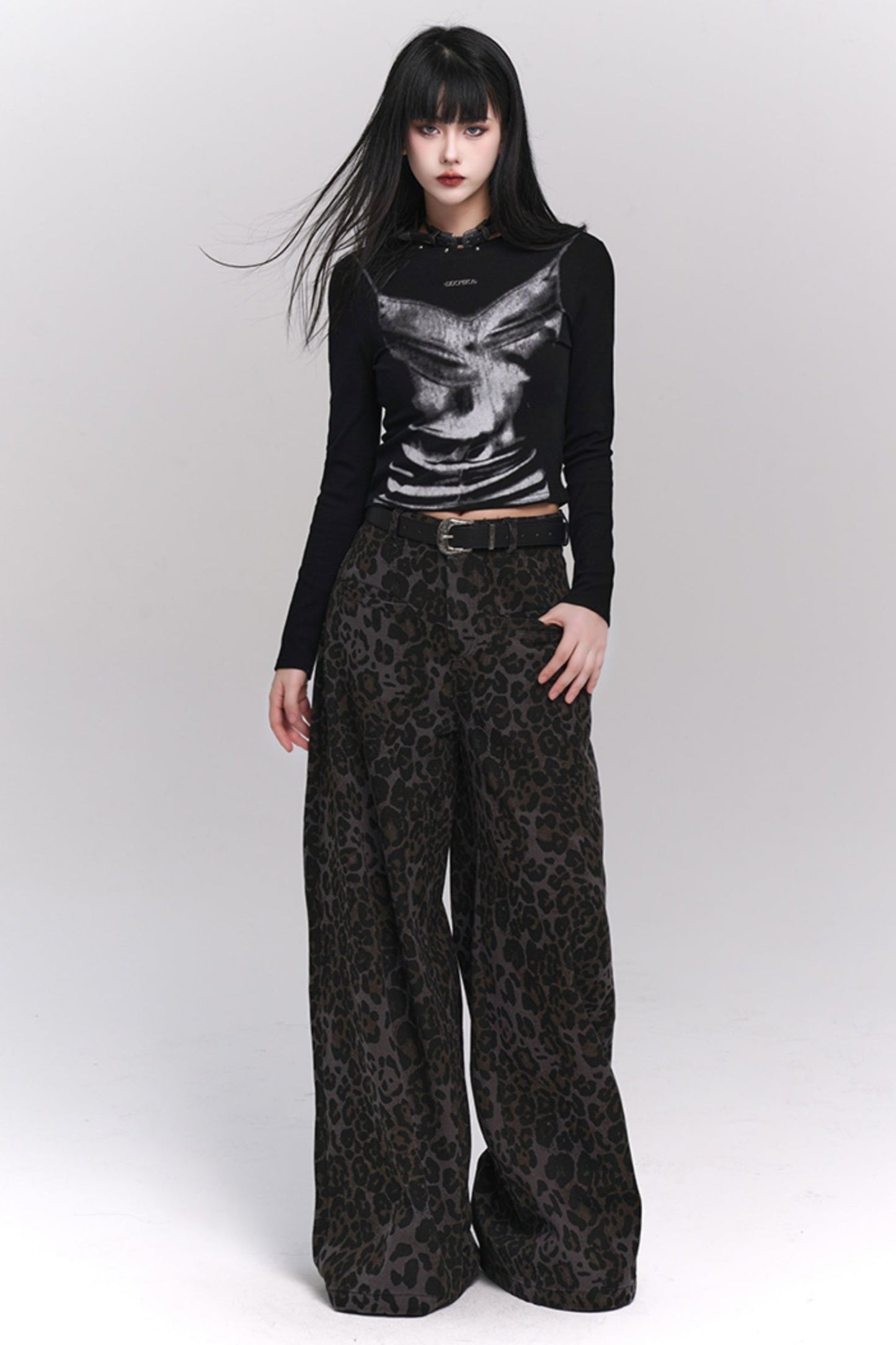 Sweet Leopard Print Straight Pants