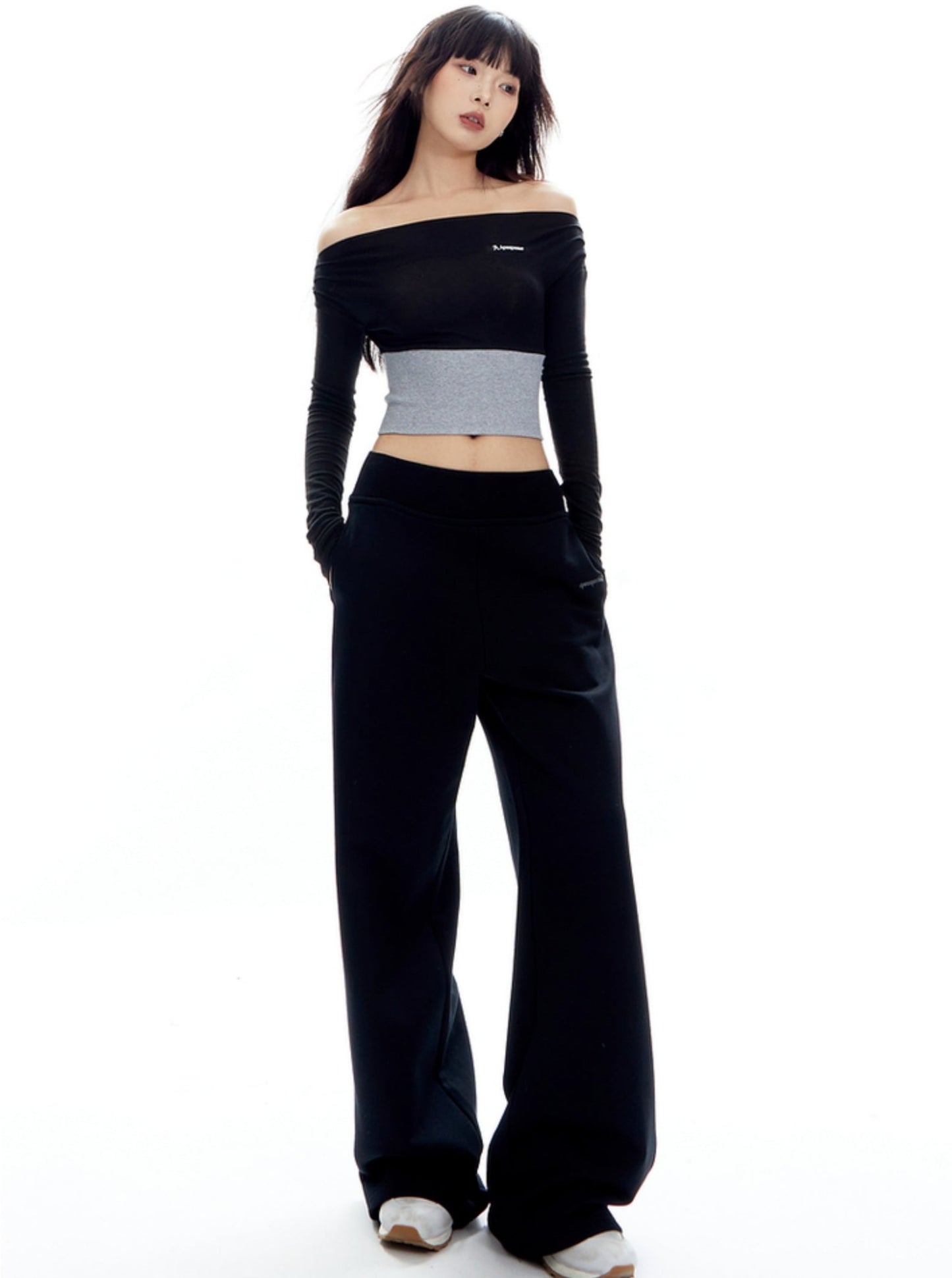 Ribbed Stitching Waistband Mop Pants