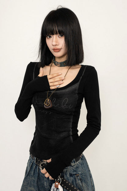 Trendy Black Slim Long Sleeve Top