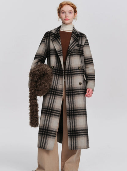 Medium-length plaid woolen thickened coat