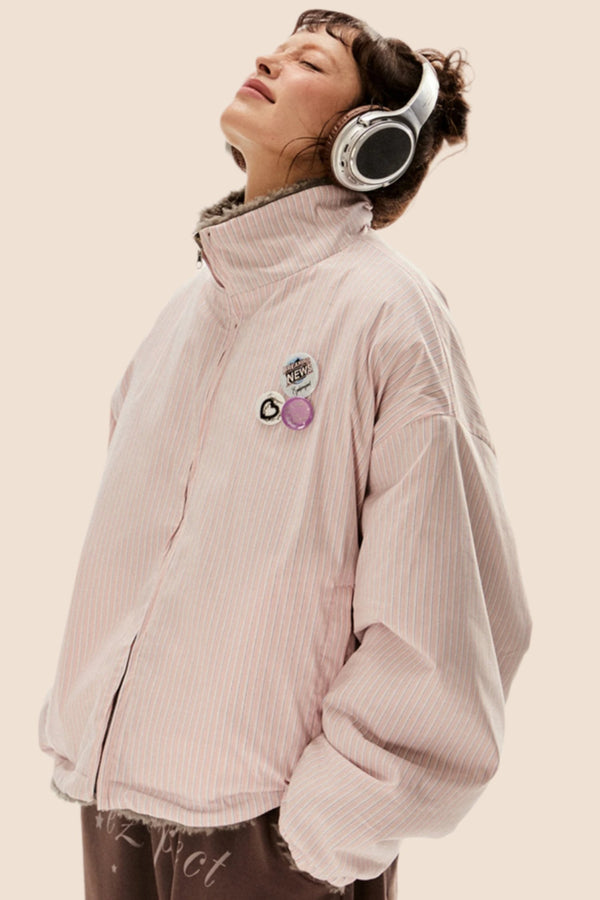 스탠드 칼라 리버서블 램스울 재킷 