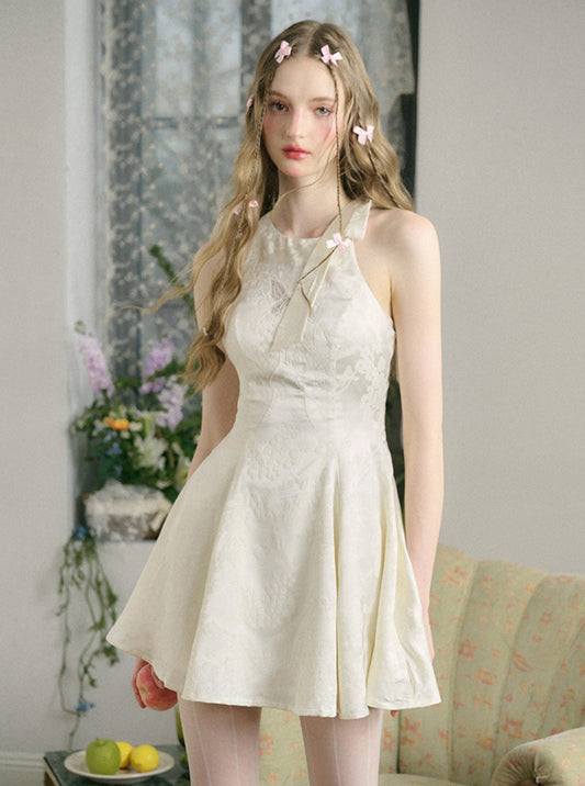 White Jacquard Princess Chinese Dress