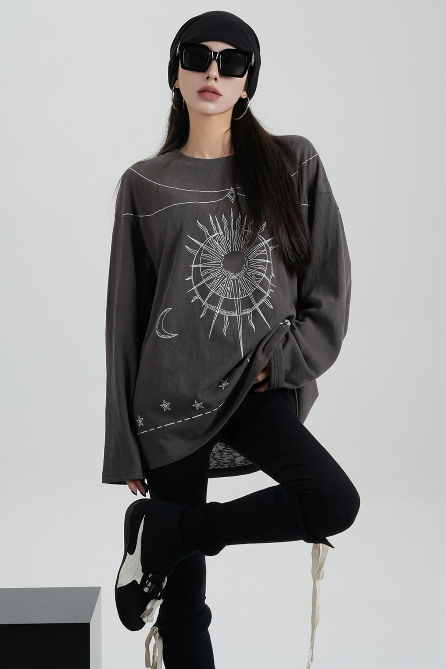 Sense Print Loose Long Sleeve T-Shirt