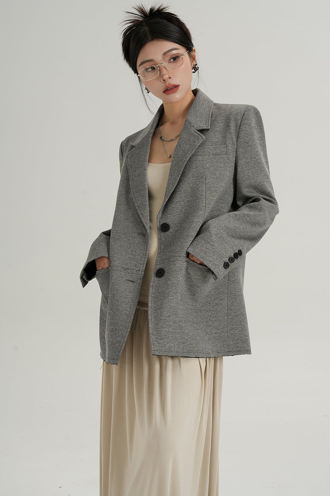 Temperament Gray Long Sleeve Blazer