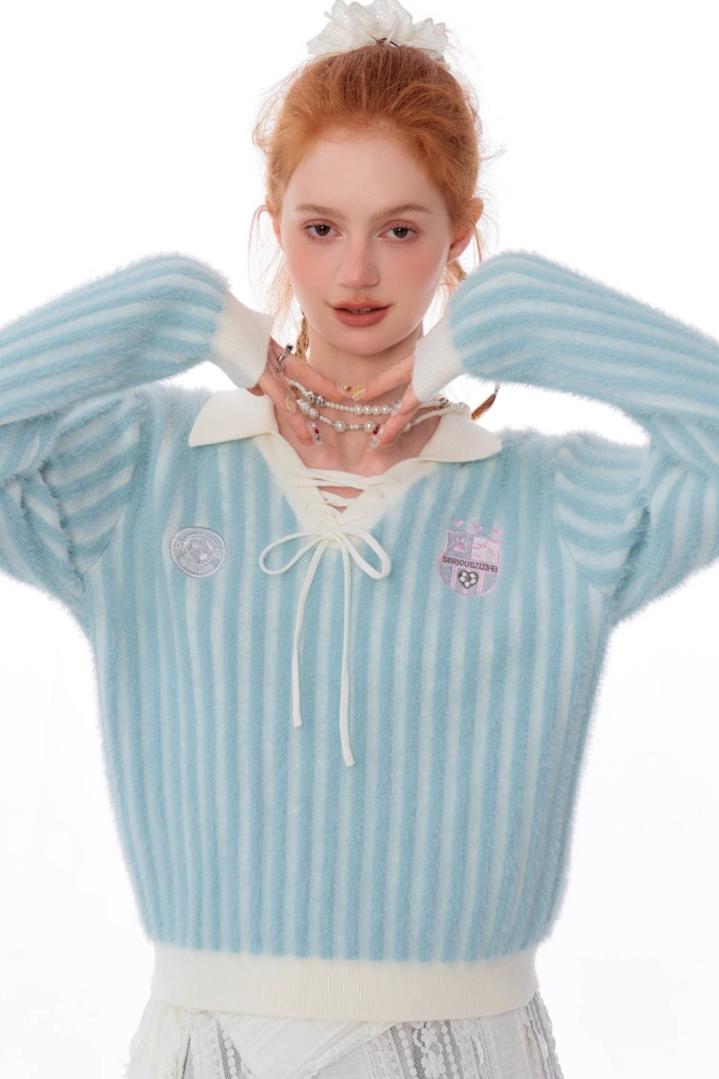 Retro Vertical Striped Polo Neck Sweater