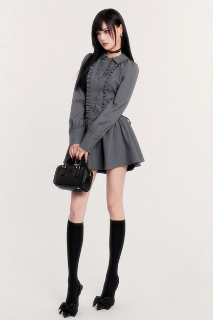 Bow Long Sleeve Autumn Shirt Dress