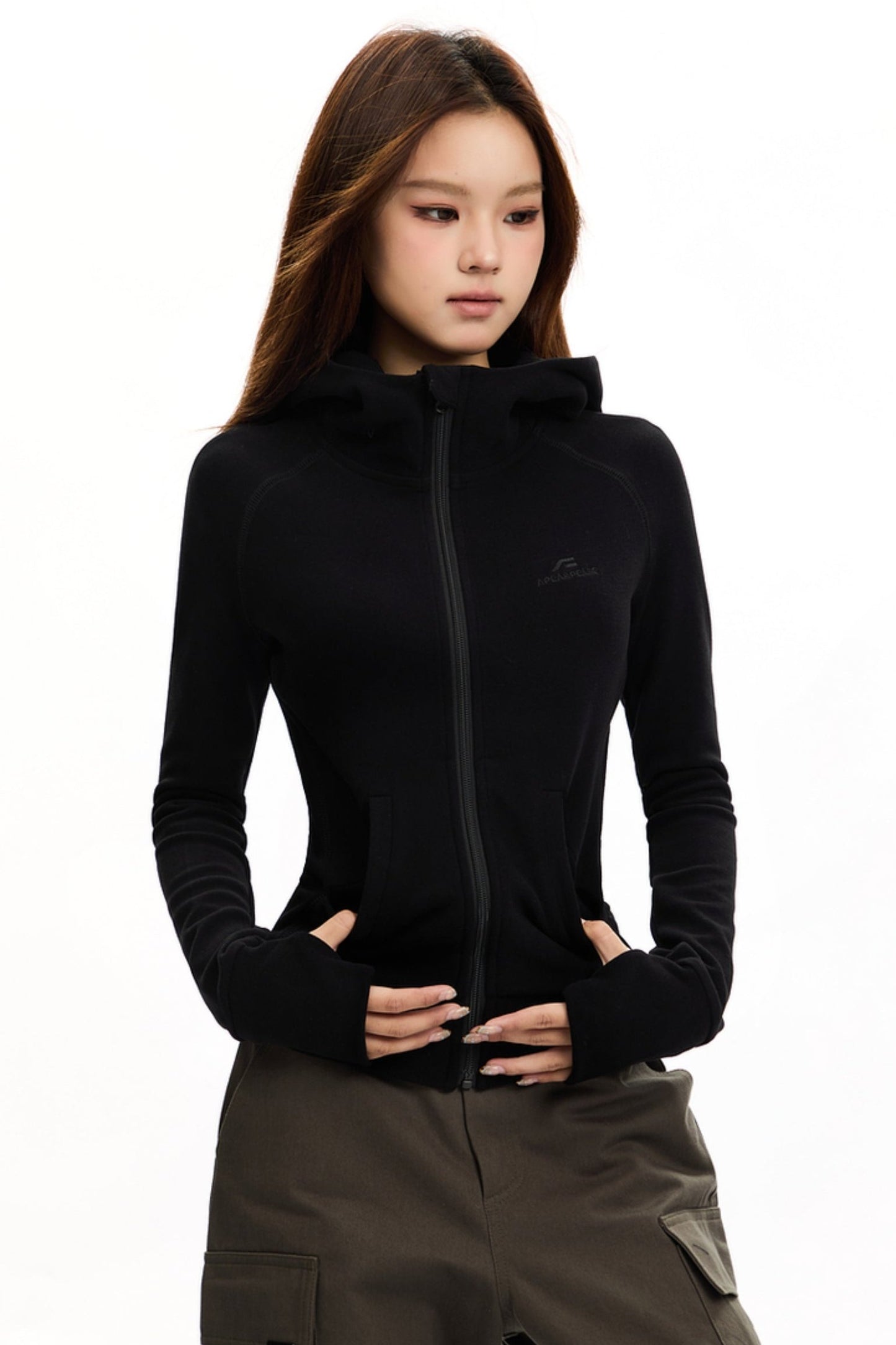 [Oktober 21 Neue Ankunft] APEA Sportliche Kapuzen Strickjacke Sweatshirt Frauen gebürstet Slim Zip Jacke