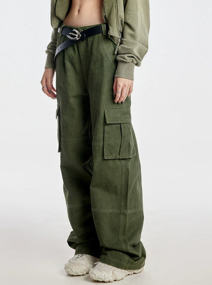 Army Green Straight Cargo Pants