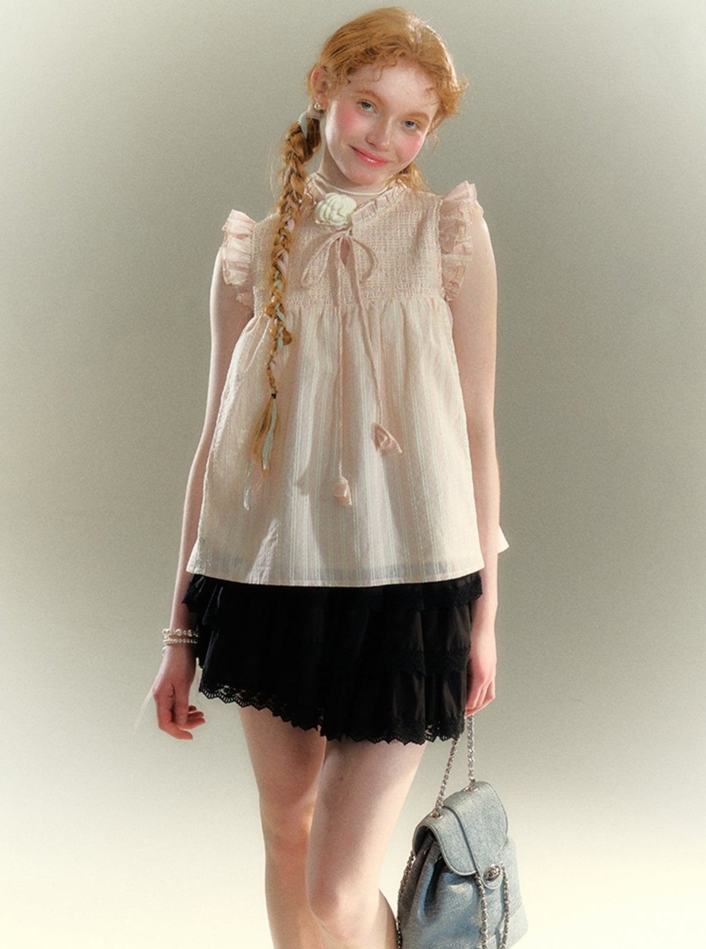 Lace Pleated Sleeveless Top