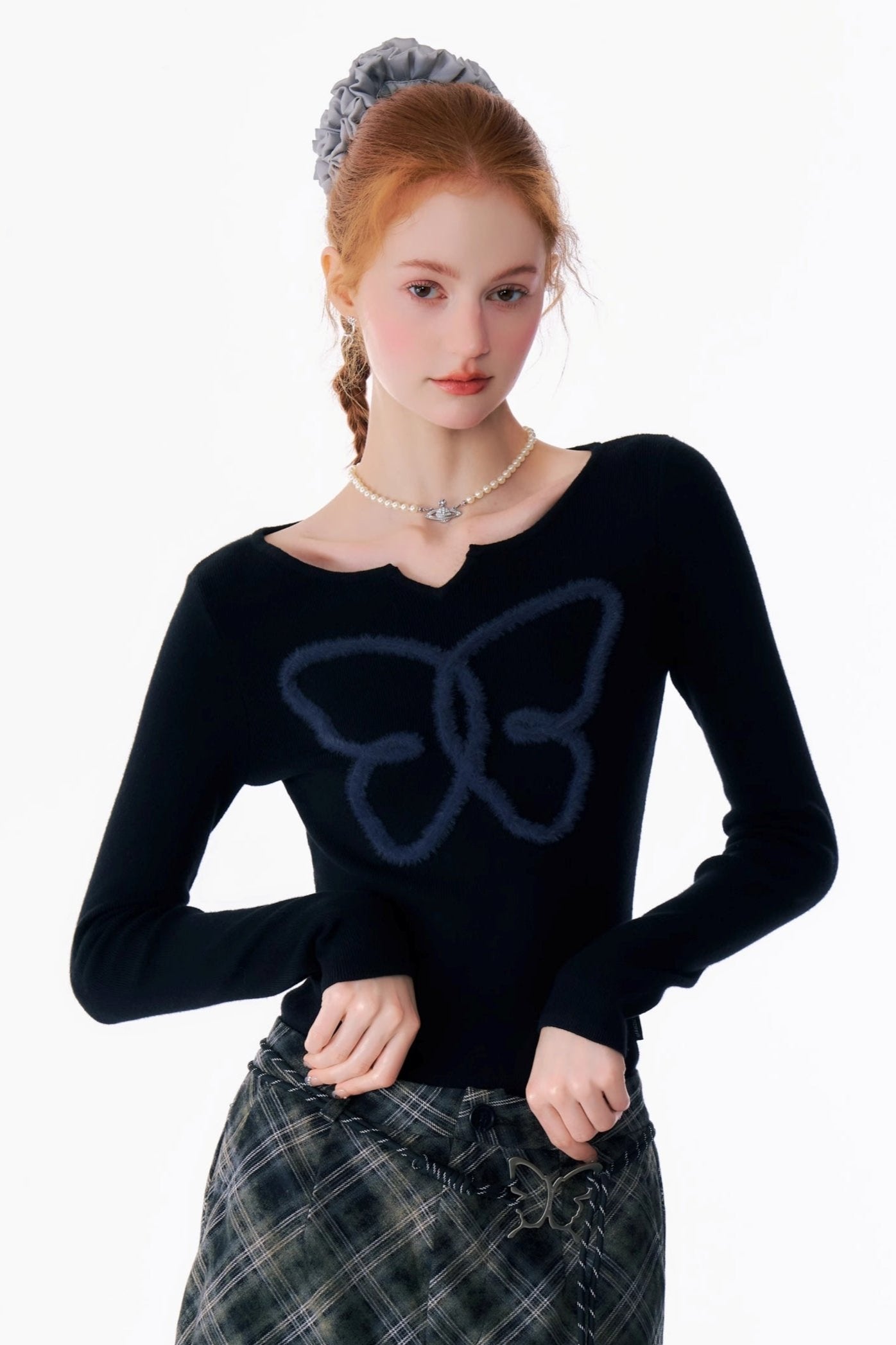 Retro Slim Butterfly Knit Top