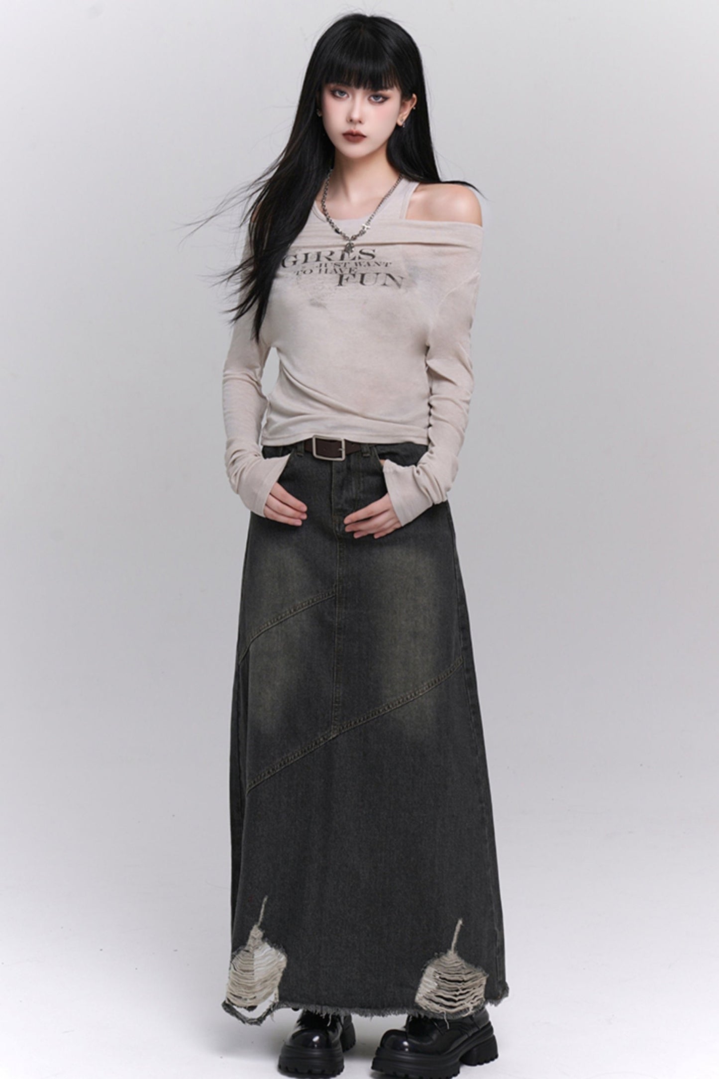 New Fashion Long Denim Skirt