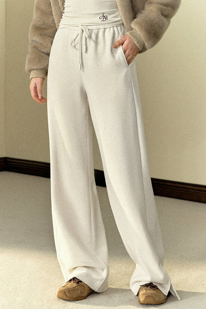 Casual Straight-Leg Mop Slit Pants