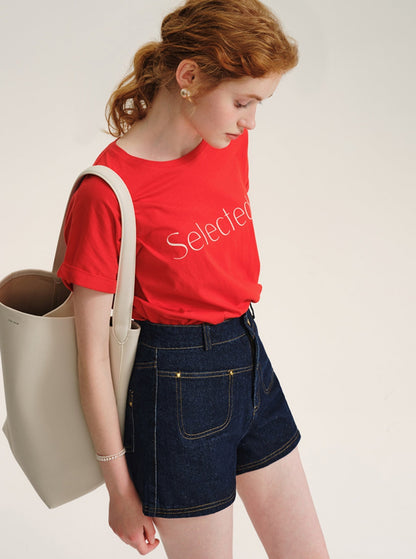 Red Round Neck Cotton Crop Top