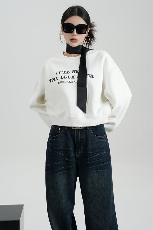 SRYSAME Alphabet Cropped Fleece Rundhalsausschnitt Sweatshirt Langarm Lose Pullover Top Neue Herbst Winter Damenmode