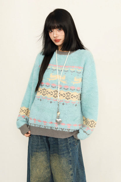 Contrasting Loose Knit Pullover Sweater