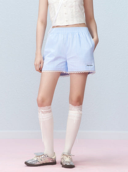 versatile blue lazy knitted casual shorts pants