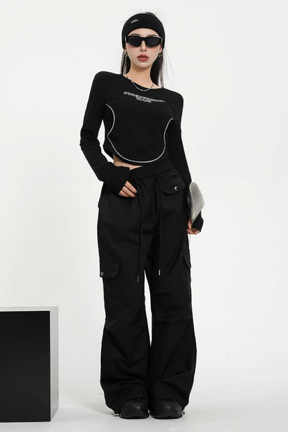 High-Waisted Elasticated Waist Cargo Pants